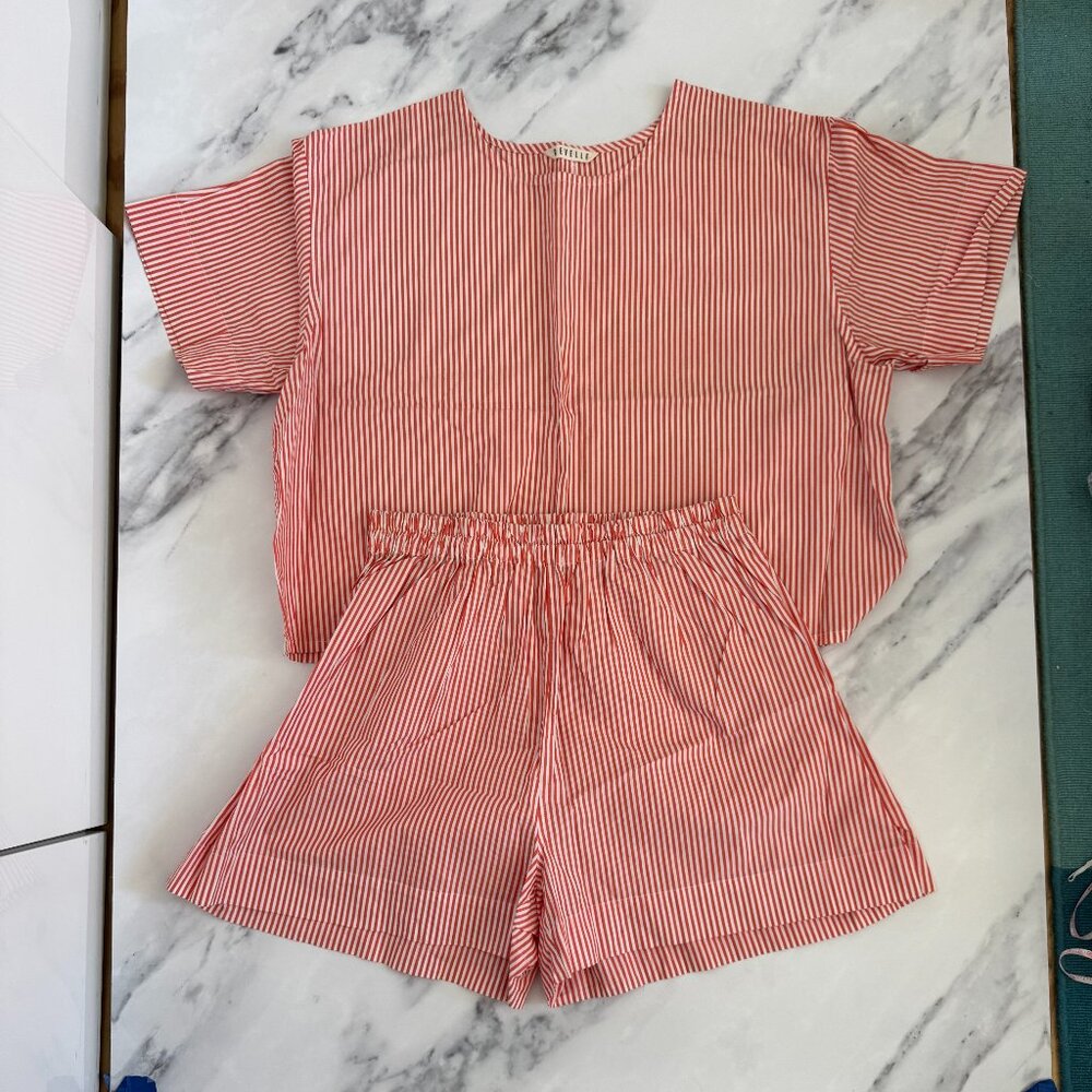 Revelle The Rêve Pajama Set in Flame Stripe Shirting EUC XL